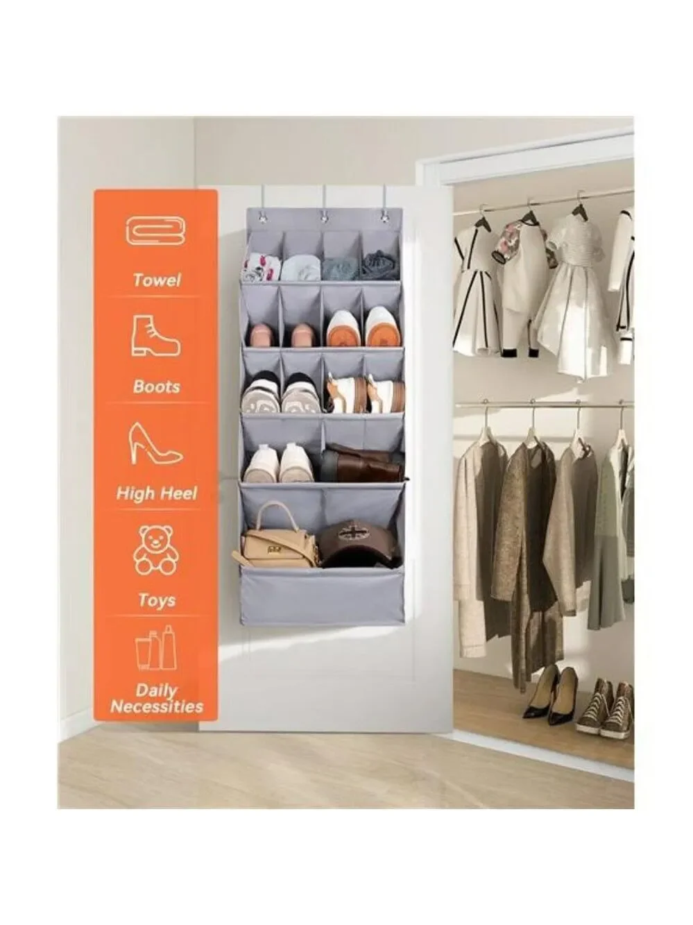 Over Door Shoe Organizer Hanging Rack 15 Pocket Closet Wall Storage Holder